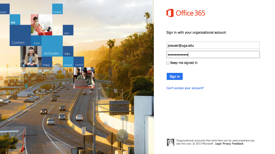 Office 365 login page example